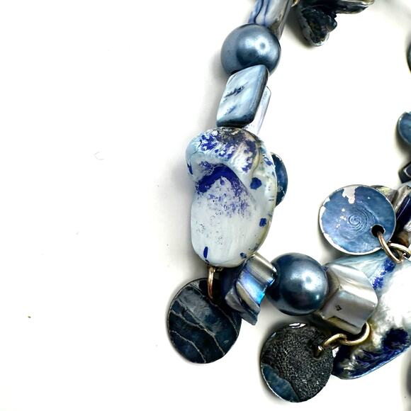 Abalone Shell Stretch Bracelet Set of 2 Beaded Jewelry lot blue brown beach - Picture 5 of 10